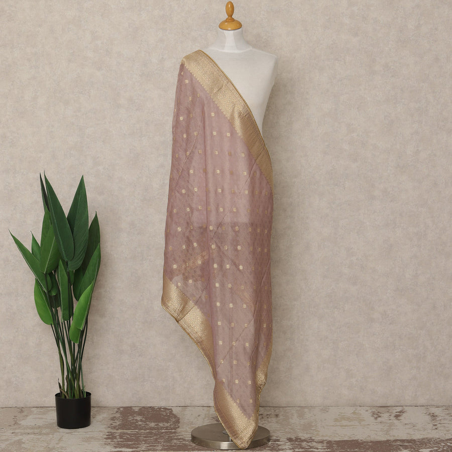Dusty Mauve Premium Synthetic Brocade Dupatta with Gold Woven Buti Design, 225X80 CMS Width, India-D26932 - Regal Fabrics
