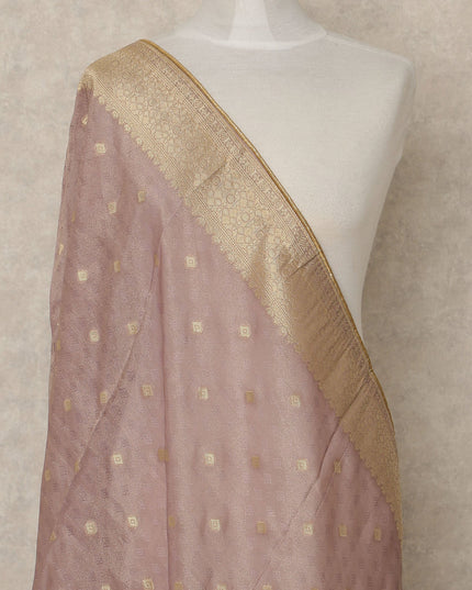 Dusty Mauve Premium Synthetic Brocade Dupatta with Gold Woven Buti Design, 225X80 CMS Width, India-D26932 - Regal Fabrics