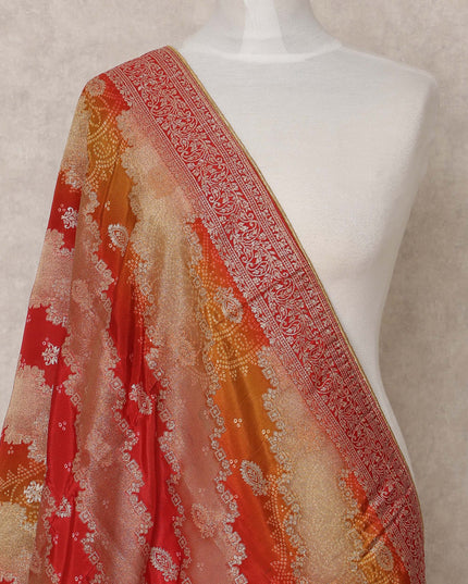Rust Red and Mustard Gold Striped Zari Weave Tussar Silk Dupatta, 225X85 Cms, Made in India-D25796