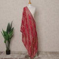 Crimson Red Striped Zari Floral Weave Cotton Dupatta, 225X85 Cms, Made in India-D25797