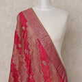 Crimson Red Striped Zari Floral Weave Cotton Dupatta, 225X85 Cms, Made in India-D25797