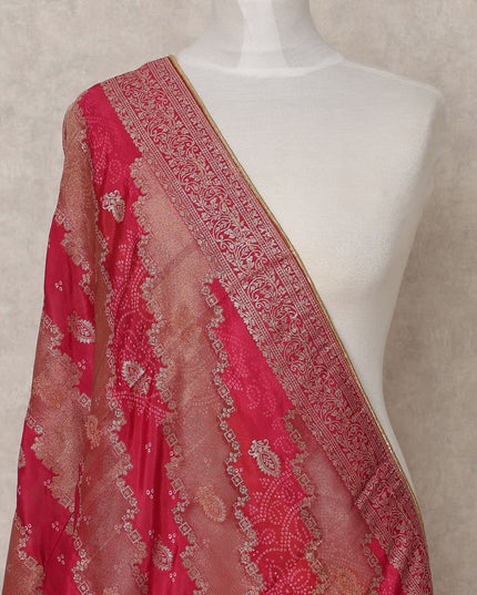 Crimson Red Striped Zari Floral Weave Cotton Dupatta, 225X85 Cms, Made in India-D25797