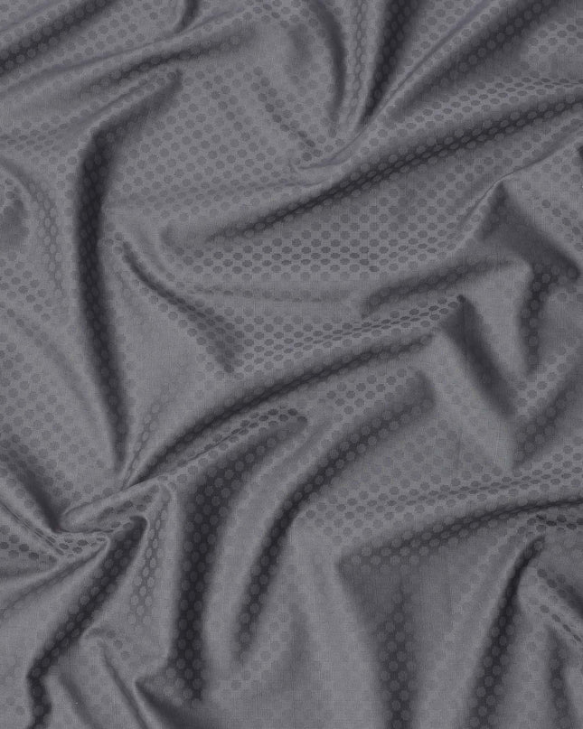 Steel Grey Hexagon Self Design Blended Cotton Shirting Fabric, 140 Cms, India-D25366