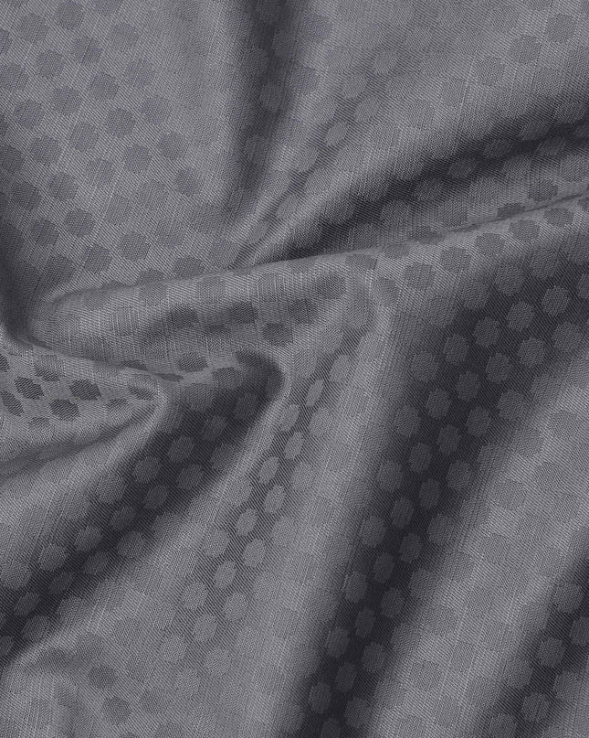 Steel Grey Hexagon Self Design Blended Cotton Shirting Fabric, 140 Cms, India-D25366