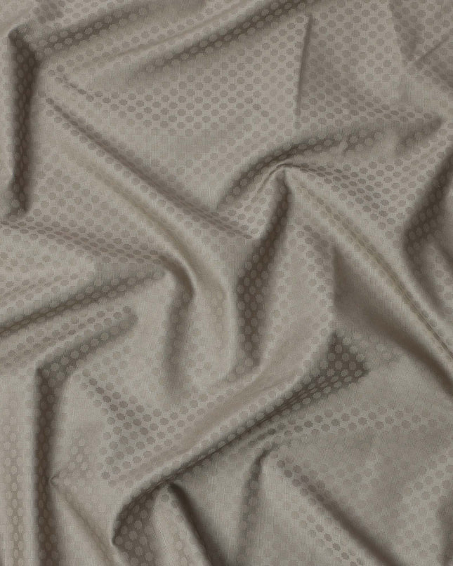 Light Taupe Hexagon Self Design Blended Cotton Shirting Fabric, 140 Cms, India-D25367