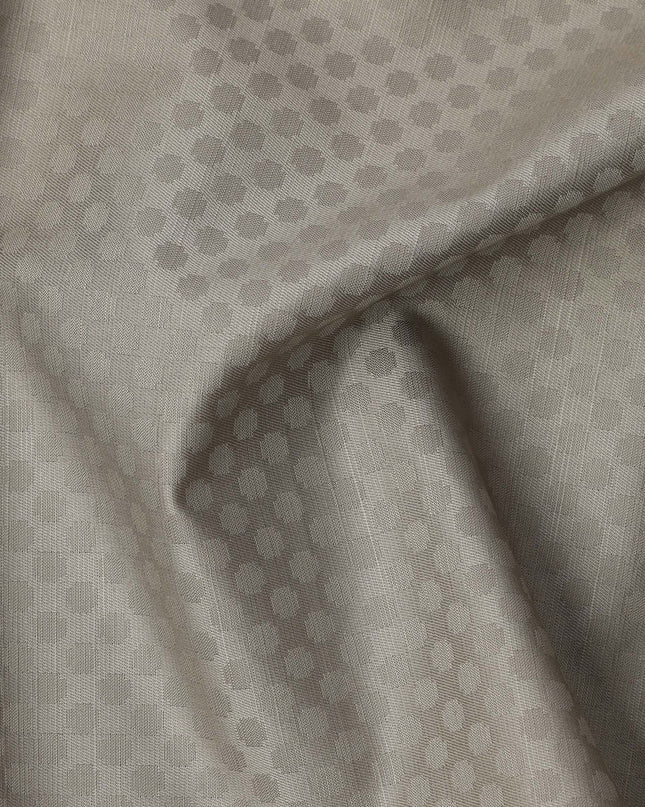Light Taupe Hexagon Self Design Blended Cotton Shirting Fabric, 140 Cms, India-D25367