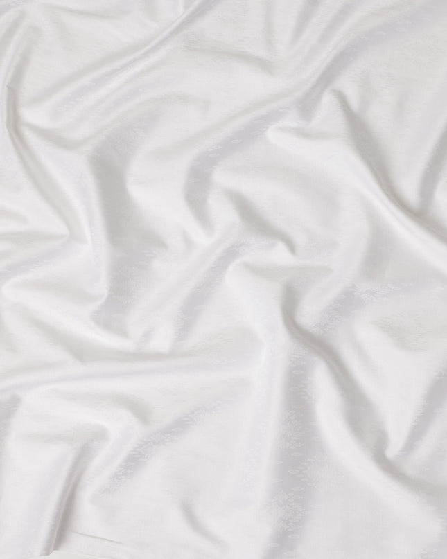 White Self Jacquard Blended Cotton Shirting Fabric Soft Woven Textured Design Elegant Apparel Material 150 Cms Width Made in India-D27437