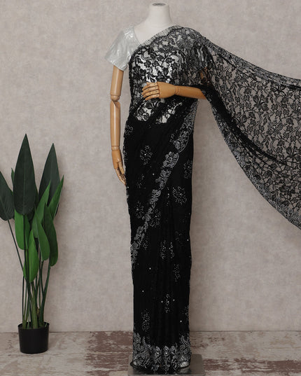 Onyx Black French Lace Saree Piece