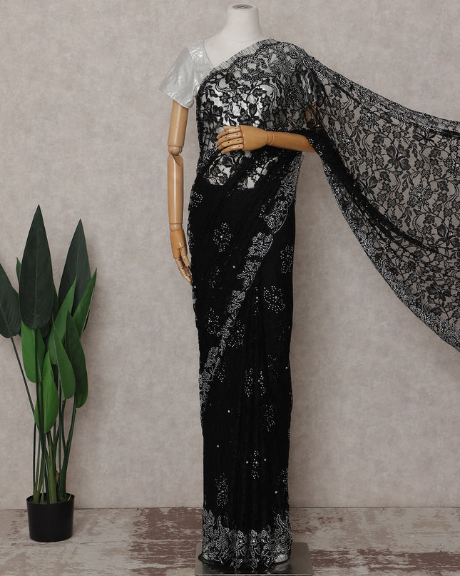Onyx Black French Lace Saree Piece