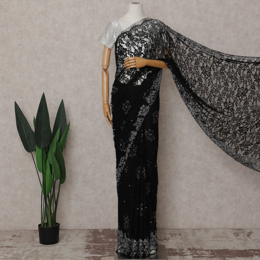 Onyx Black French Lace Saree Piece