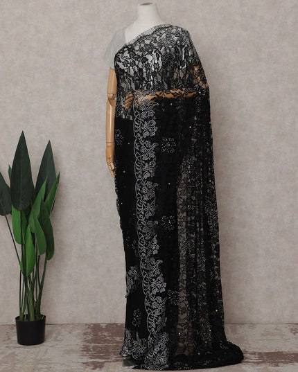 Onyx Black French Lace Saree Piece