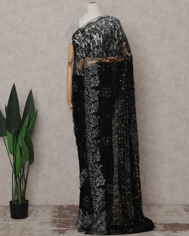 Onyx Black French Lace Saree Piece