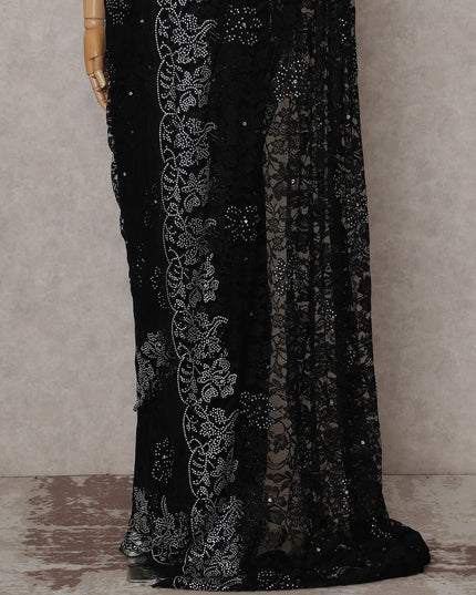 Onyx Black French Lace Saree Piece