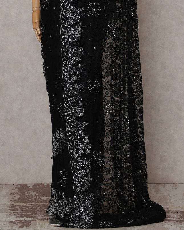 Onyx Black French Lace Saree Piece