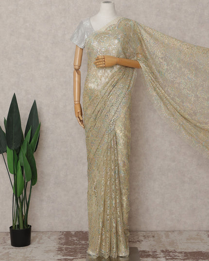 Champagne Gold Metallic Lace Saree