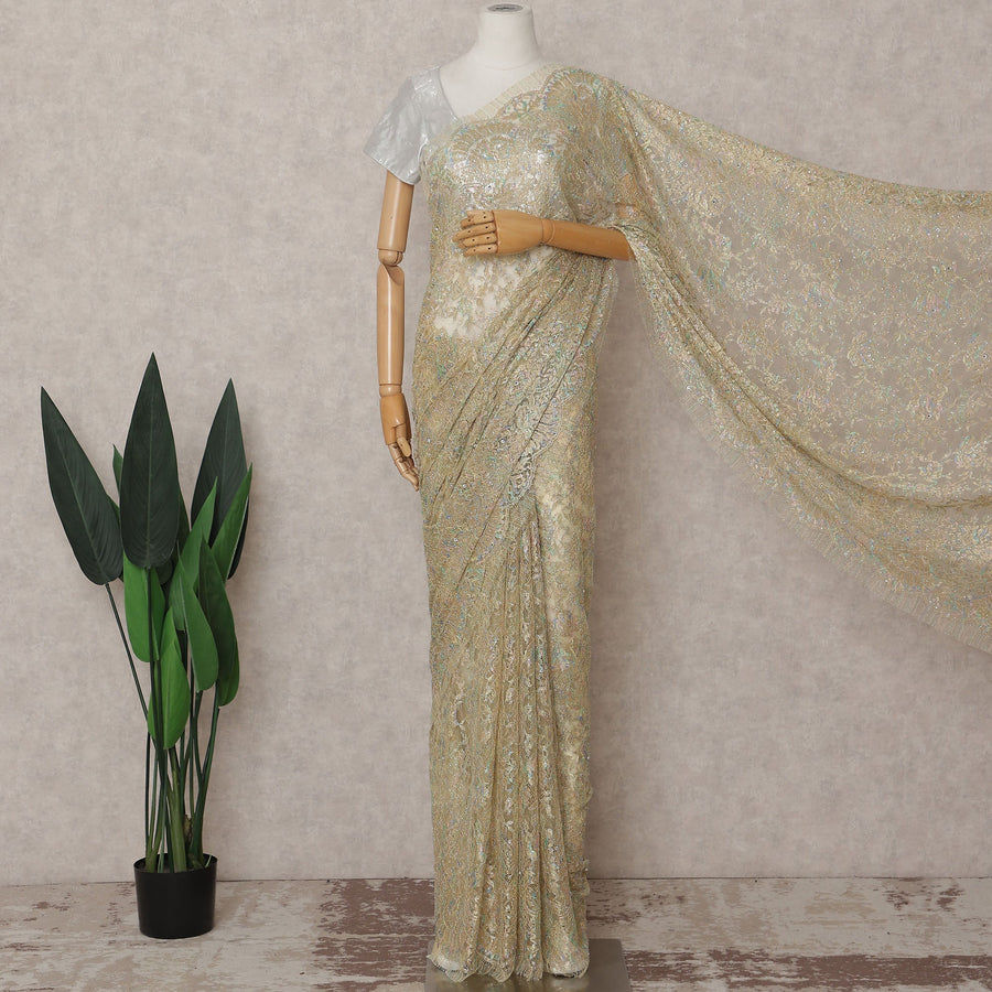 Champagne Gold Metallic Lace Saree