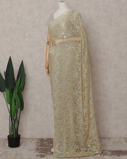 Champagne Gold Metallic Lace Saree
