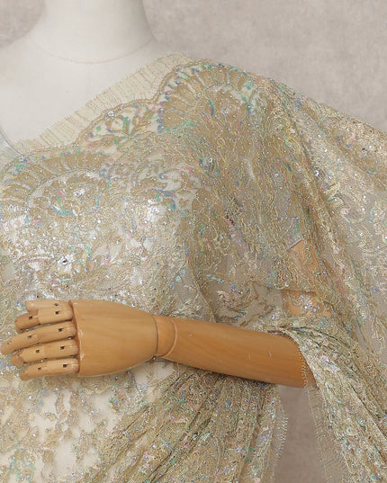 Champagne Gold Metallic Lace Saree