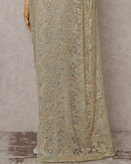 Champagne Gold Metallic Lace Saree