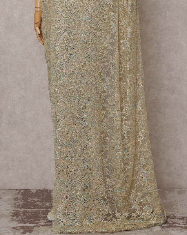 Champagne Gold Metallic Lace Saree