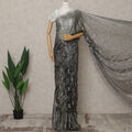 Gunmetal Black Premium French Metallic Chantilly Lace Saree with Stone Work, Width 110 Cms, 5.5 Mtrs, France-D25595