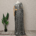 Gunmetal Black Premium French Metallic Chantilly Lace Saree with Stone Work, Width 110 Cms, 5.5 Mtrs, France-D25595