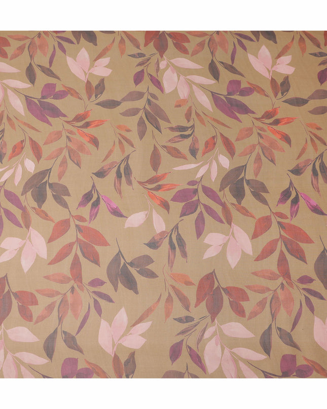 Beige Leaf Print Pure Silk Chiffon 110cm Korea