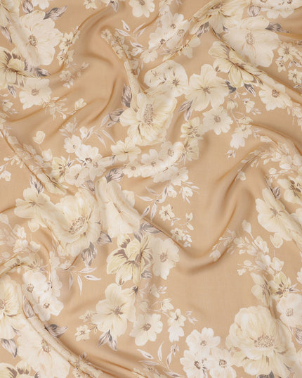Beige Floral Pure Silk Chiffon Fabric 110cm Korea