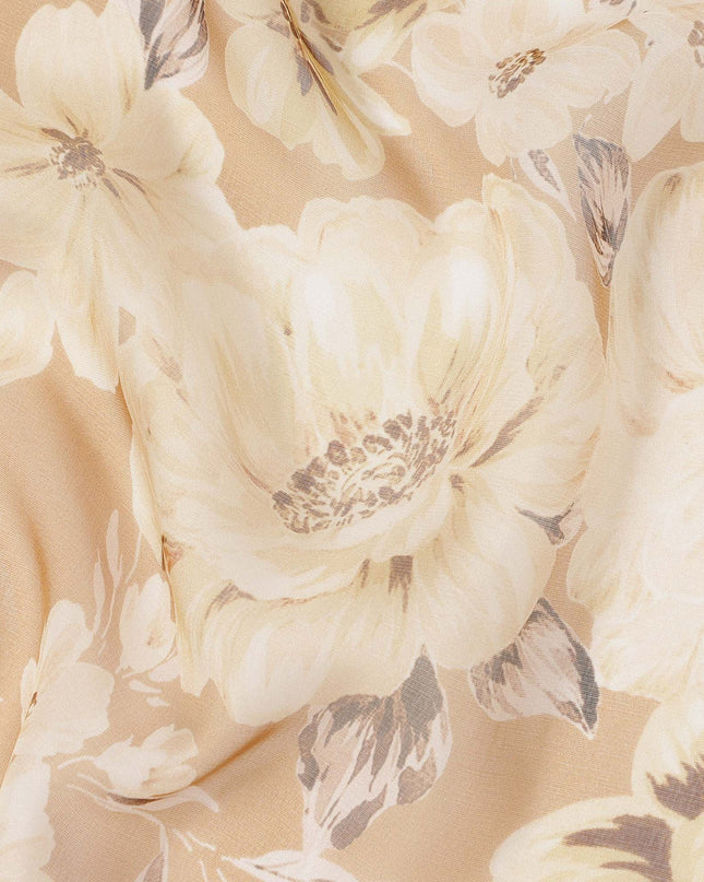 Beige Floral Pure Silk Chiffon Fabric 110cm Korea