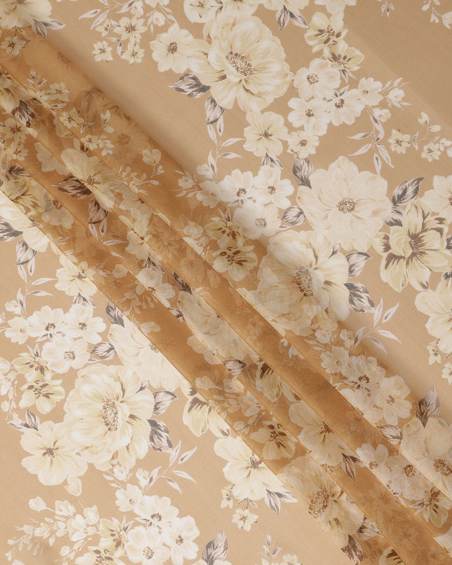 Beige Floral Pure Silk Chiffon Fabric 110cm Korea