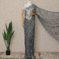 Charcoal Grey Black Premium French 2 Tone Chantilly Saree Lace Fabric 5.5 Meters x 110 Cms Width Elegant Floral Net Material From France Unstitched Blouse Not Included-D28155