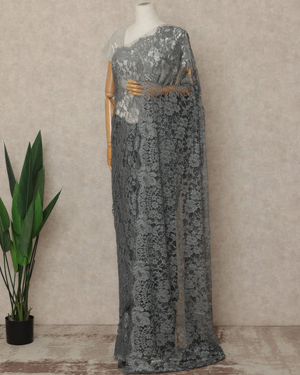 Charcoal Grey Black Premium French 2 Tone Chantilly Saree Lace Fabric 5.5 Meters x 110 Cms Width Elegant Floral Net Material From France Unstitched Blouse Not Included-D28155