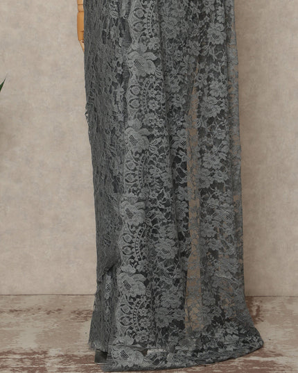 Charcoal Grey Black Premium French 2 Tone Chantilly Saree Lace Fabric 5.5 Meters x 110 Cms Width Elegant Floral Net Material From France Unstitched Blouse Not Included-D28155