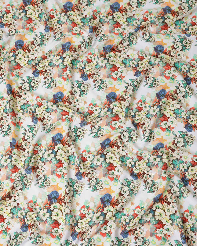 White Floral Viscose Crepe Fabric 140cm