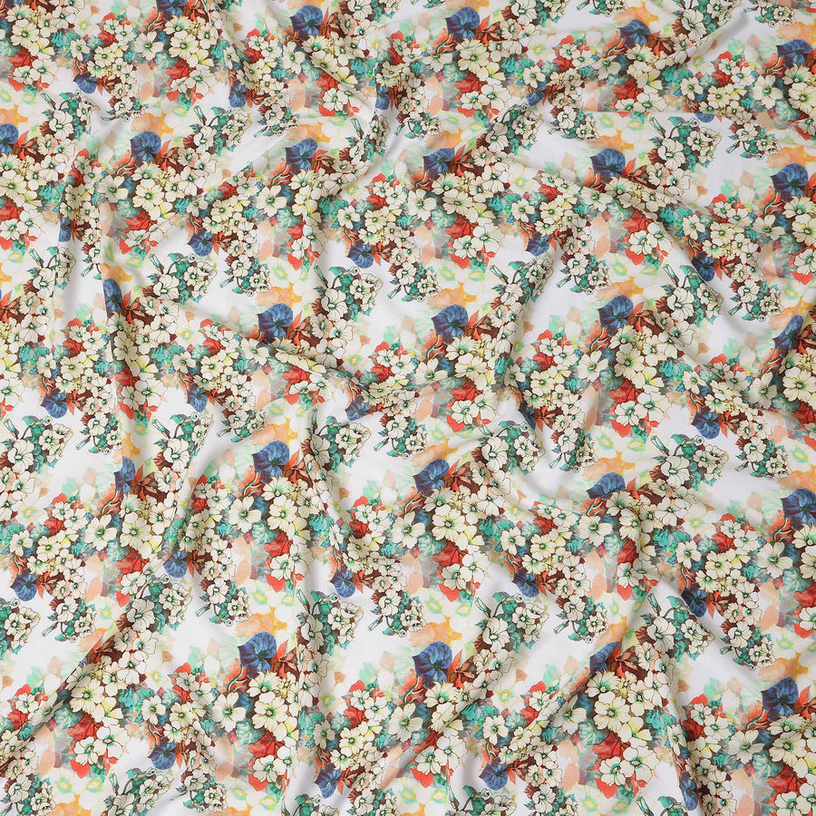 White Floral Viscose Crepe Fabric 140cm
