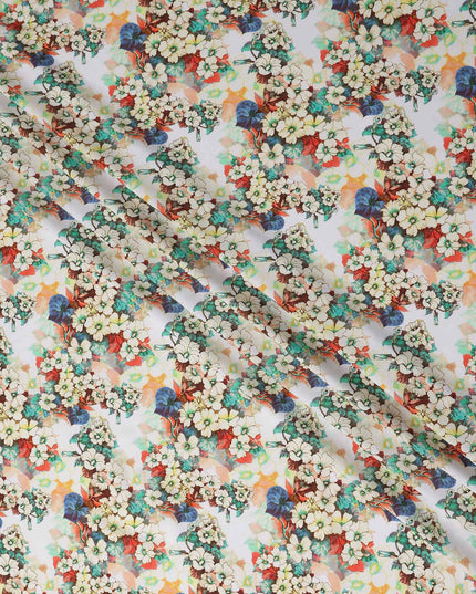 White Floral Viscose Crepe Fabric 140cm