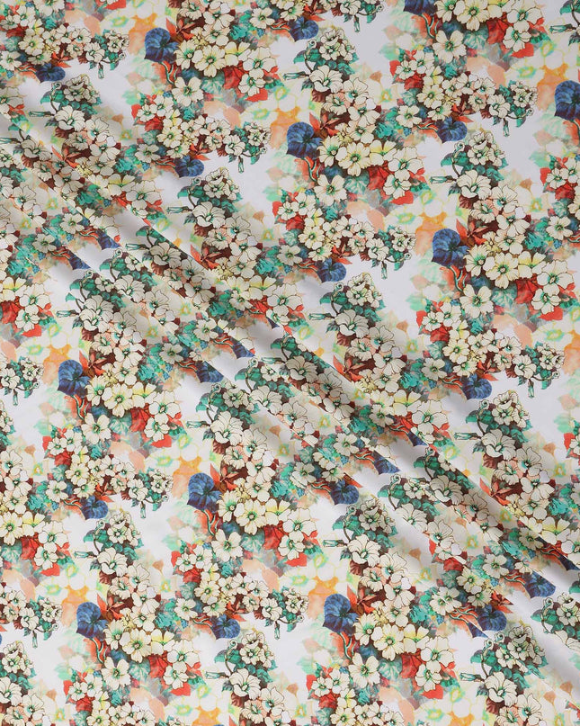 White Floral Viscose Crepe Fabric 140cm