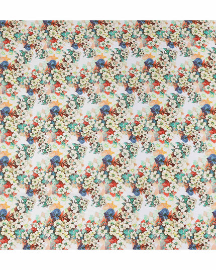 White Floral Viscose Crepe Fabric 140cm