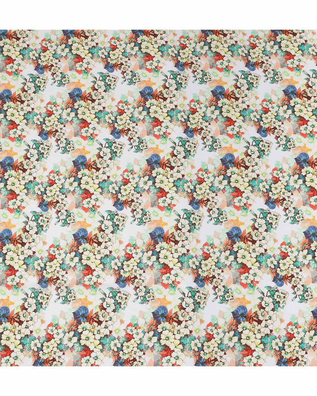 White Floral Viscose Crepe Fabric 140cm