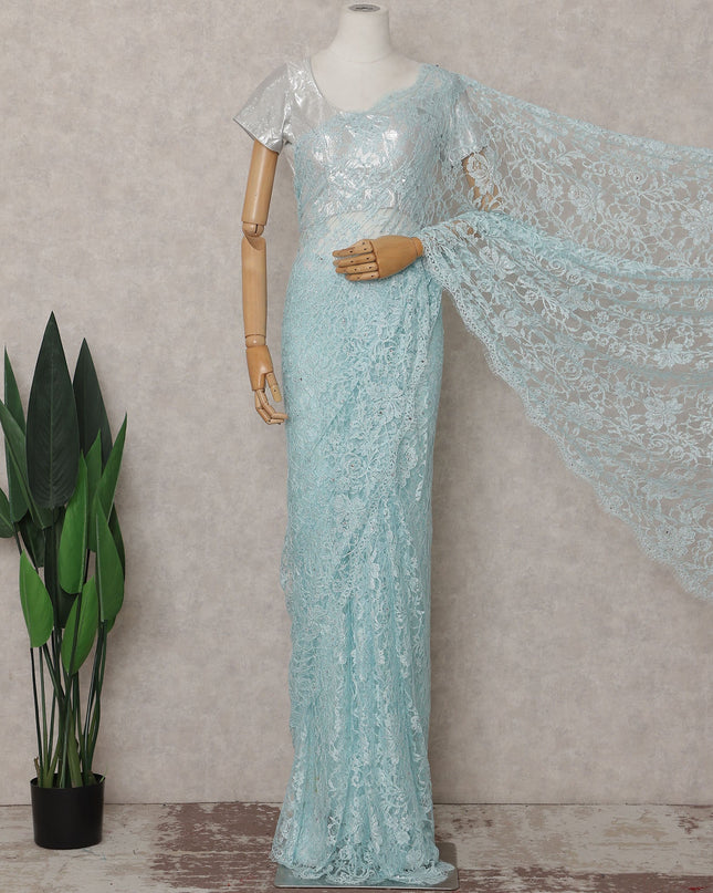 Blue French Chantilly Lace Saree | Regal