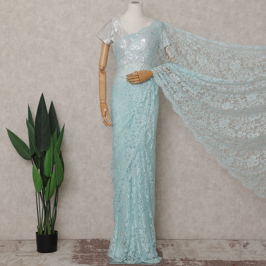Blue French Chantilly Lace Saree | Regal