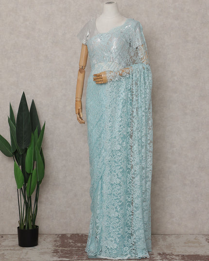 Blue French Chantilly Lace Saree | Regal