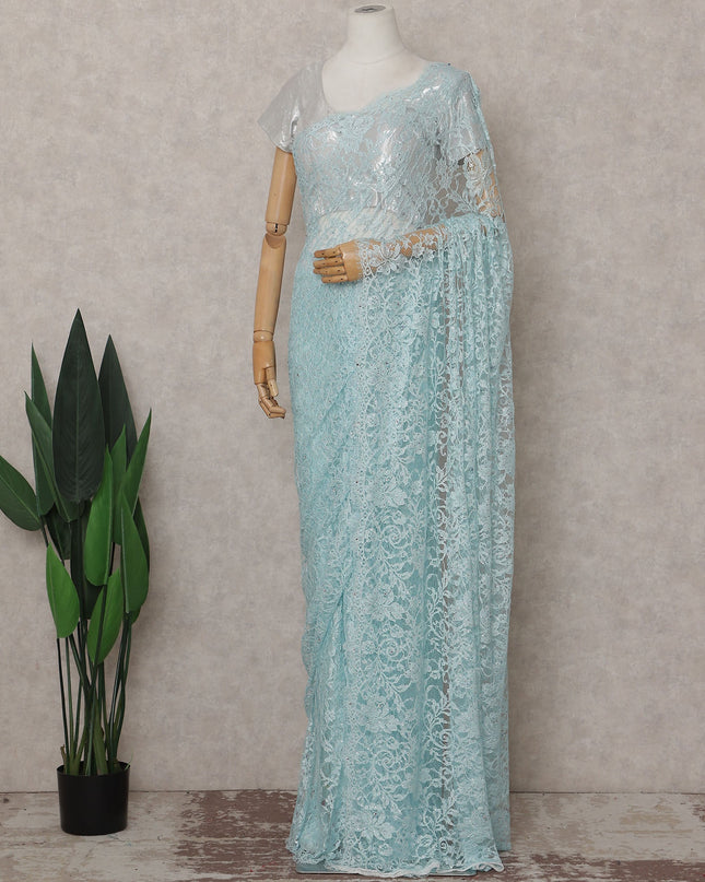 Blue French Chantilly Lace Saree | Regal