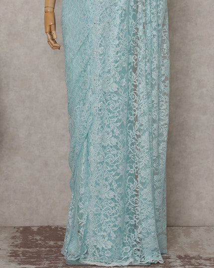 Blue French Chantilly Lace Saree | Regal
