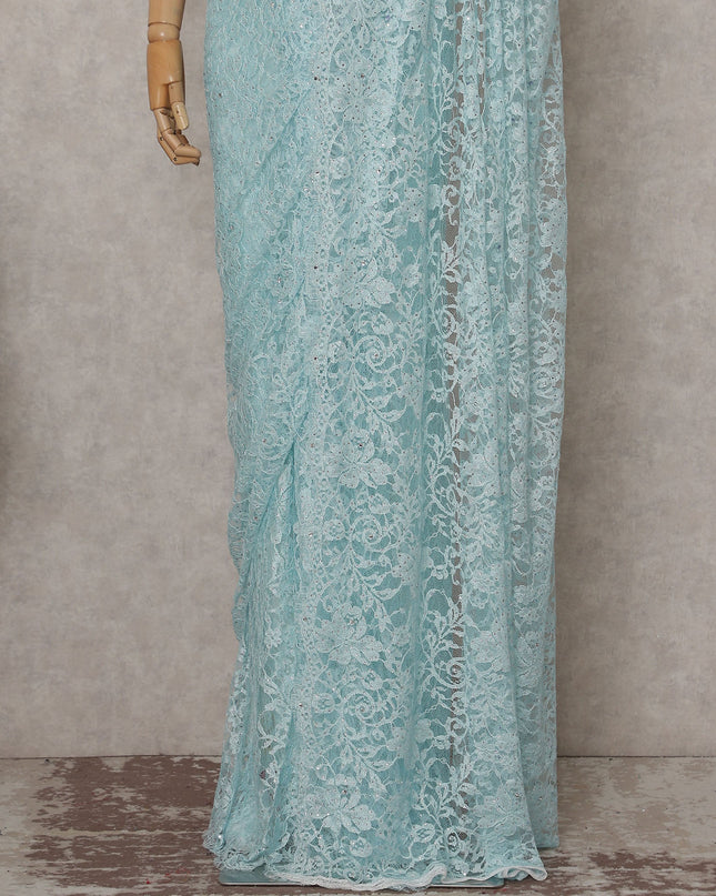 Blue French Chantilly Lace Saree | Regal