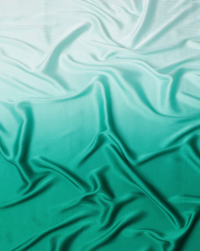 Mint Green to Emerald Green Ombre Synthetic Satin Fabric, 110 Cms Width, India-D24663