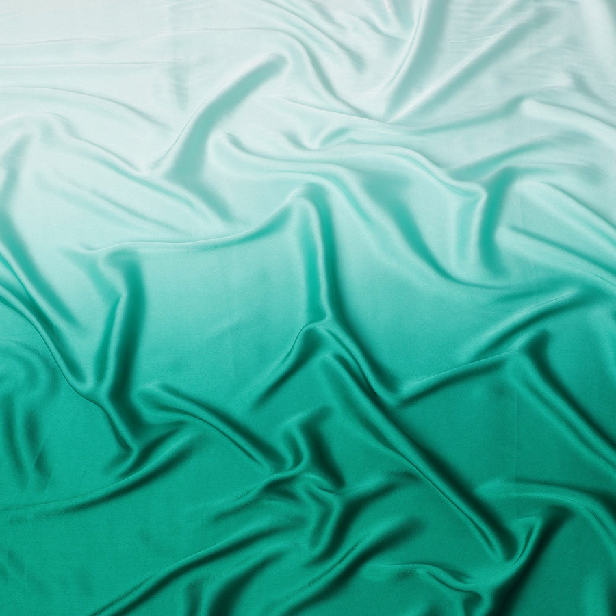 Mint Green to Emerald Green Ombre Synthetic Satin Fabric, 110 Cms Width, India-D24663