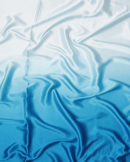 White to Sky Blue Ombre Synthetic Satin Fabric, 110 Cms Width, India-D24661