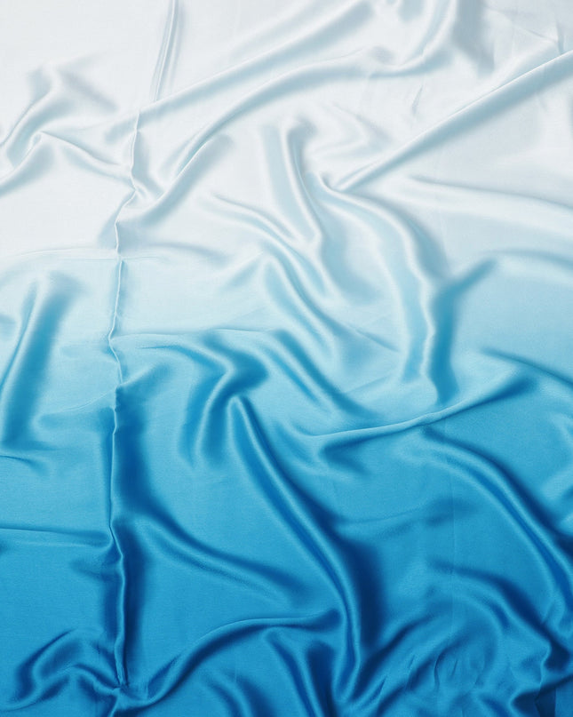 White to Sky Blue Ombre Synthetic Satin Fabric, 110 Cms Width, India-D24661