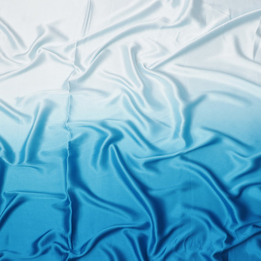 White to Sky Blue Ombre Synthetic Satin Fabric, 110 Cms Width, India-D24661